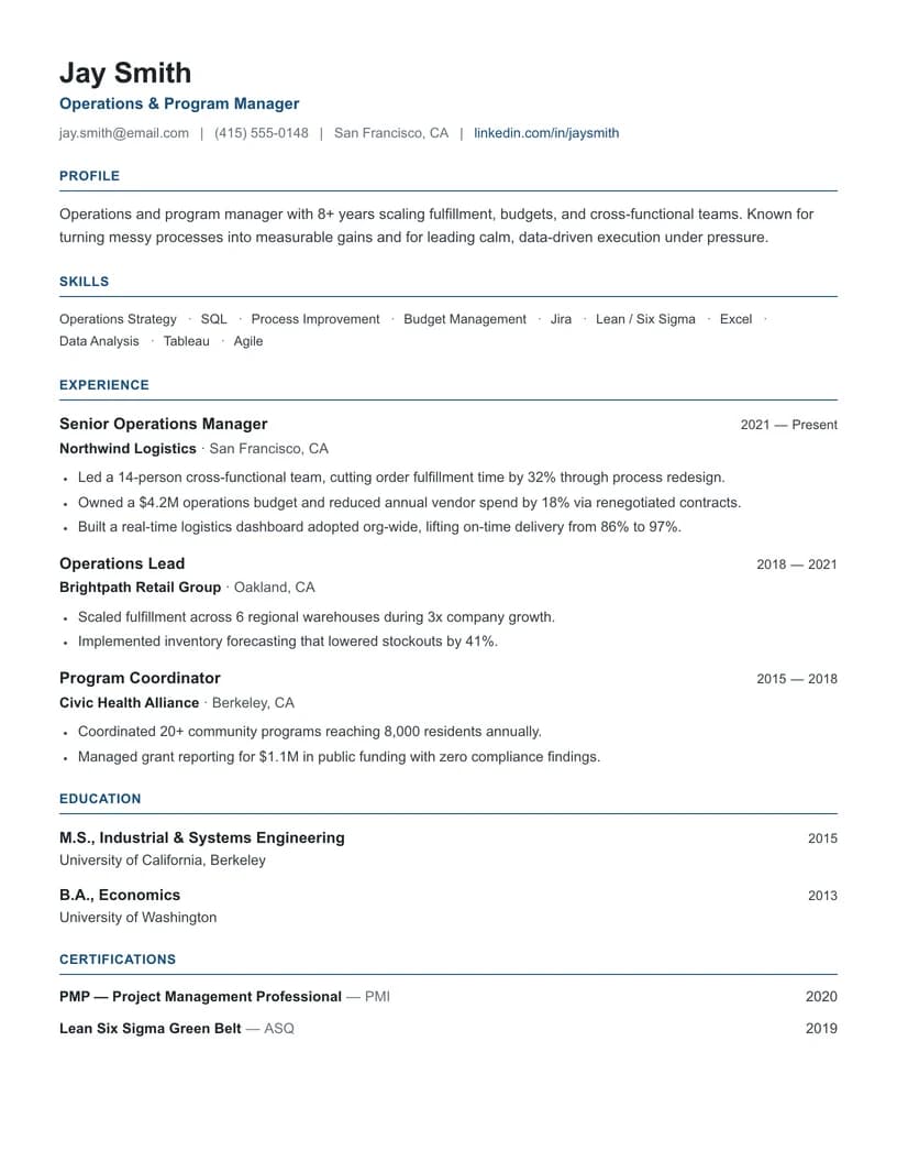 Default résumé template preview