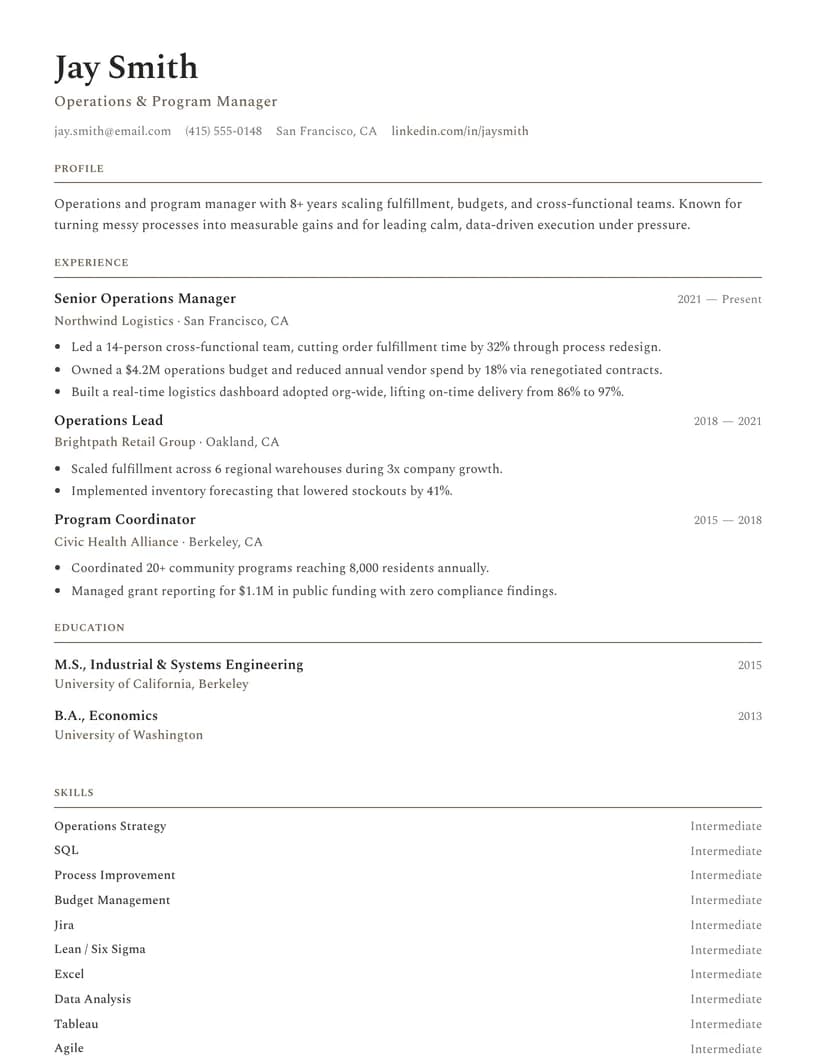 Minimal résumé template preview